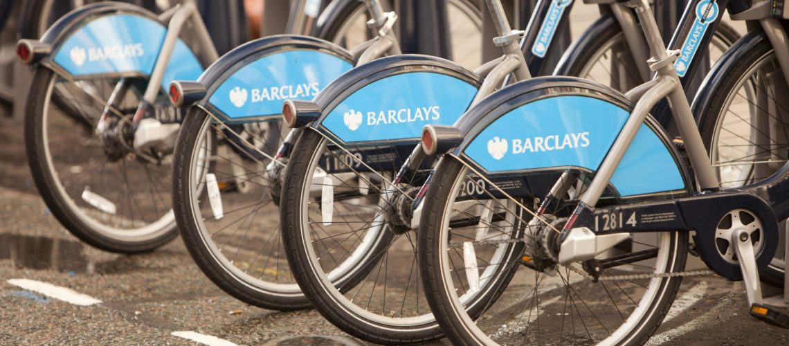 Barclays Cycle Hire scheme, or Borris Bikes, part of a green initiative by Transport for London. This docking station at Earls Court is one of many around the capital city where people, once registered can take a bike free for half an hour(charges apply after that time), the bike can either be returned to the same place, or any of the other docking stations around the city. This initiative will help to reduce car usage in the capital cutting down on pollution, greenhouse gas emissions and congestion.